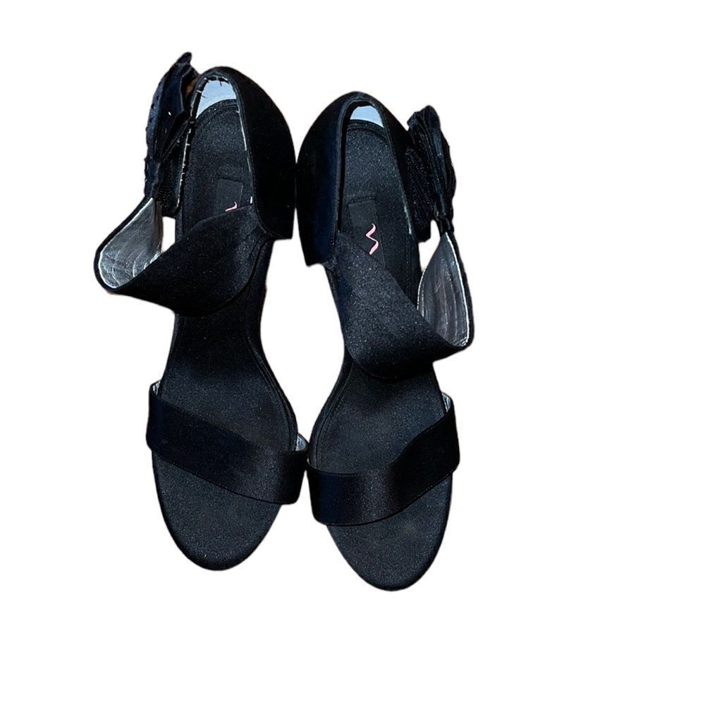 Nina Black Satin Open-Toe Ankle Strap Sandals